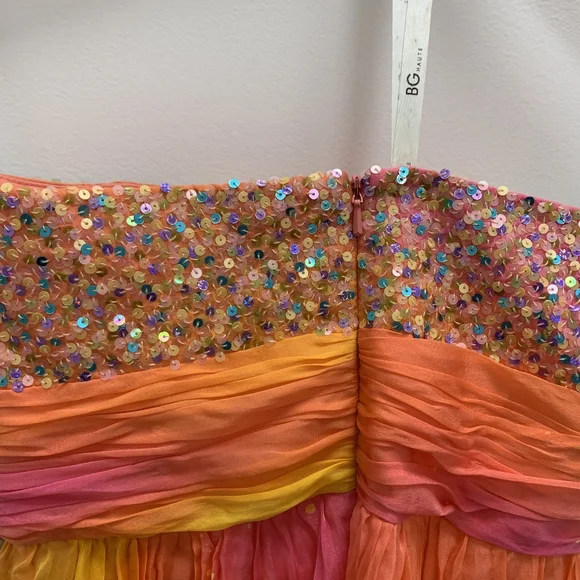 BG Haute Silk Watercolor Sequin StraplessDress